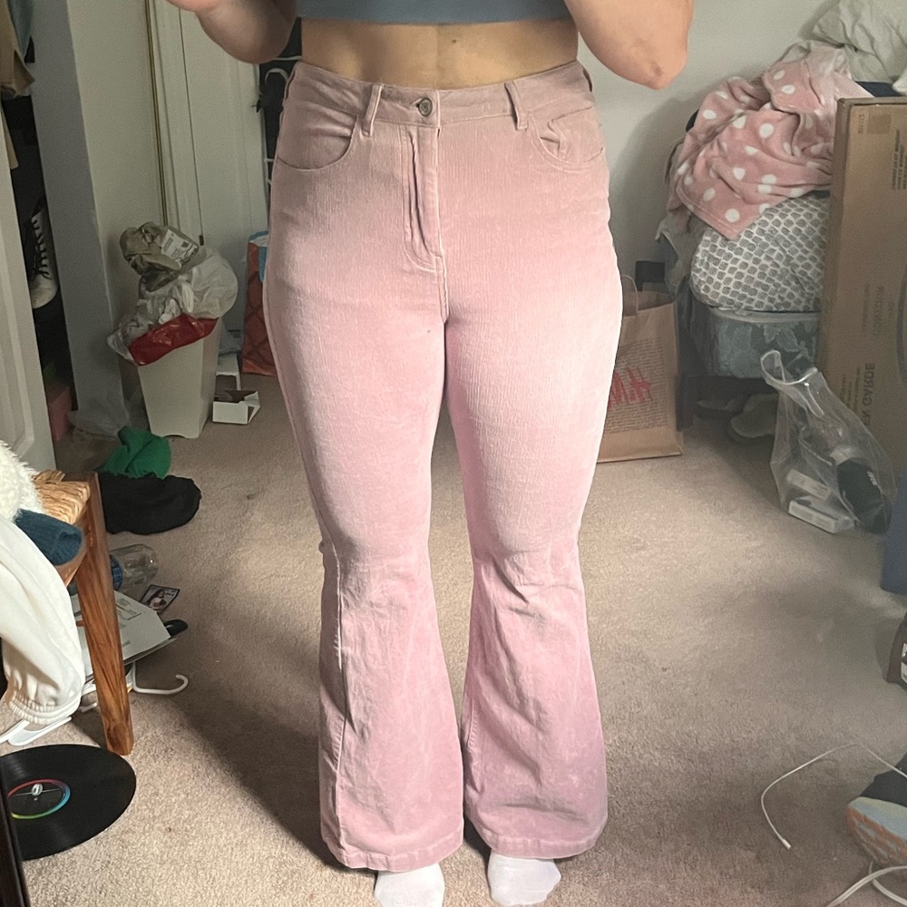 Pink corduroy flair jeans